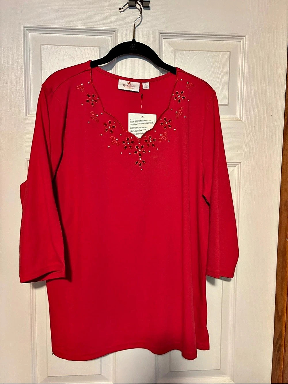 Quacker Factory Embellished Tunic Red Size L
